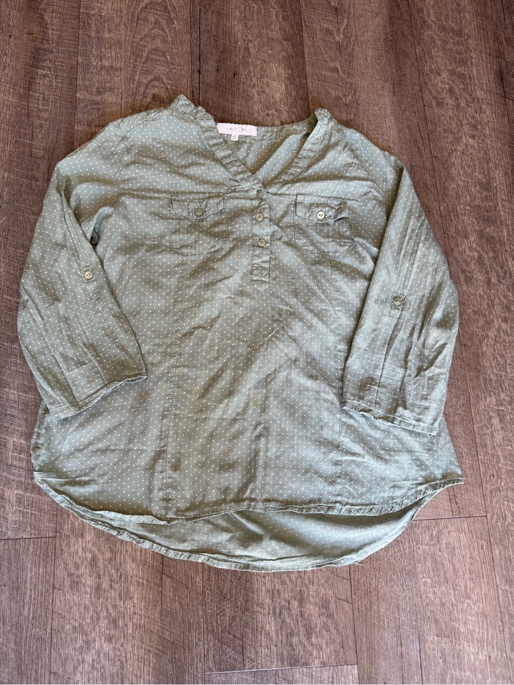 Eden & Olivia Sage Green Polka Dot Button-Up Top Women’s Large